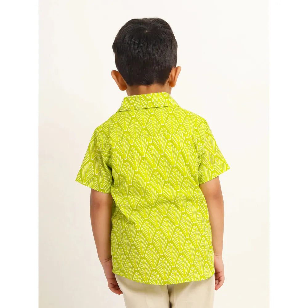 Campana Yuki Short Sleeve Cotton Shirt - Leaf Print | Green