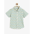 Campana Yuki Short Sleeve Cotton Shirt - Block Print | White, Blue & Green