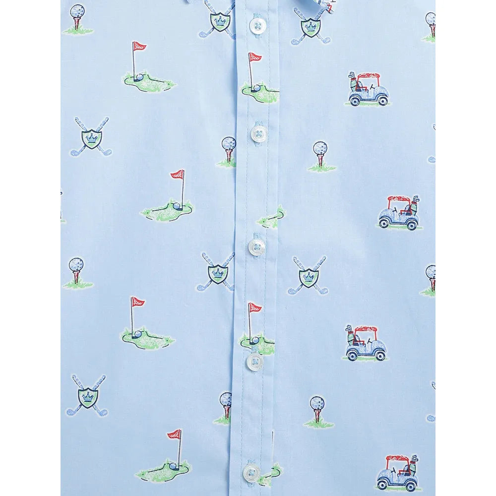Campana Yuki Short Sleeve Cotton Shirt - Mini Golf Print | Sky Blue