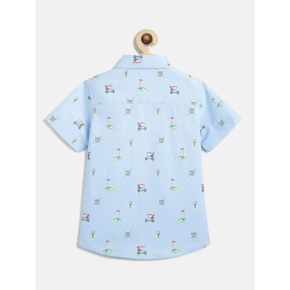 Campana Yuki Short Sleeve Cotton Shirt - Mini Golf Print | Sky Blue