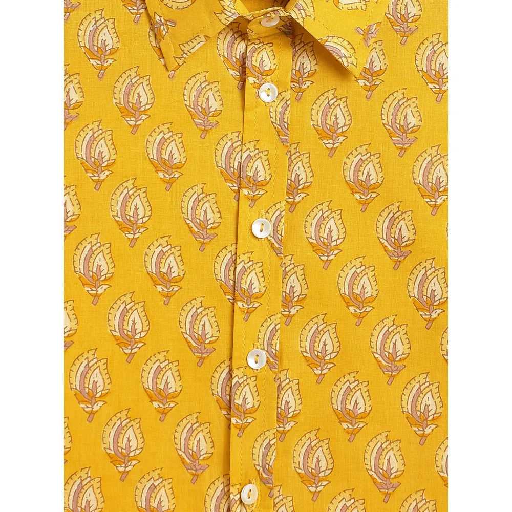 Campana Yuki Paisley Print Short Sleeves Cotton Shirt | Mustard Yellow