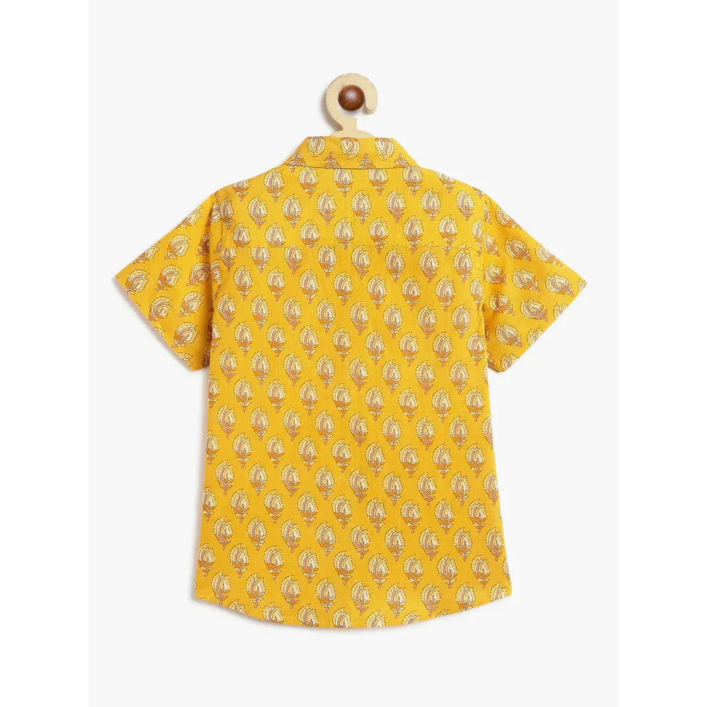Campana Yuki Paisley Print Short Sleeves Cotton Shirt | Mustard Yellow