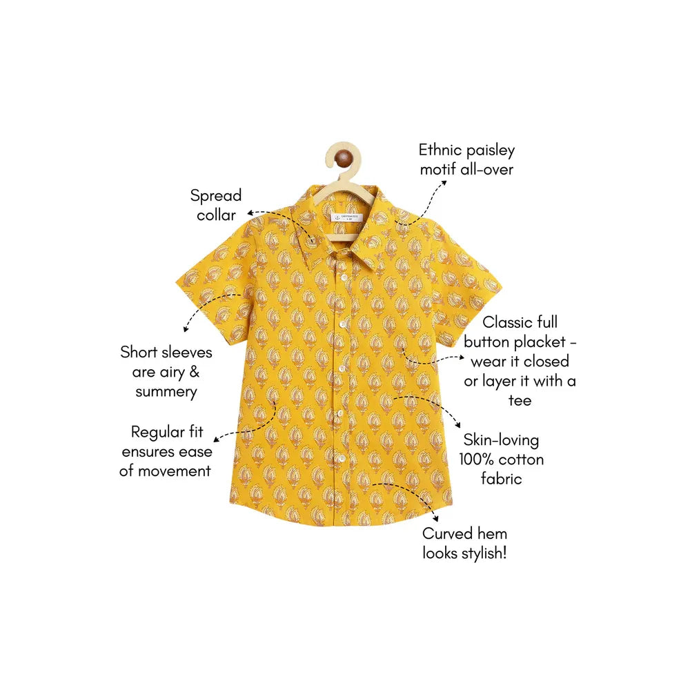 Campana Yuki Paisley Print Short Sleeves Cotton Shirt | Mustard Yellow