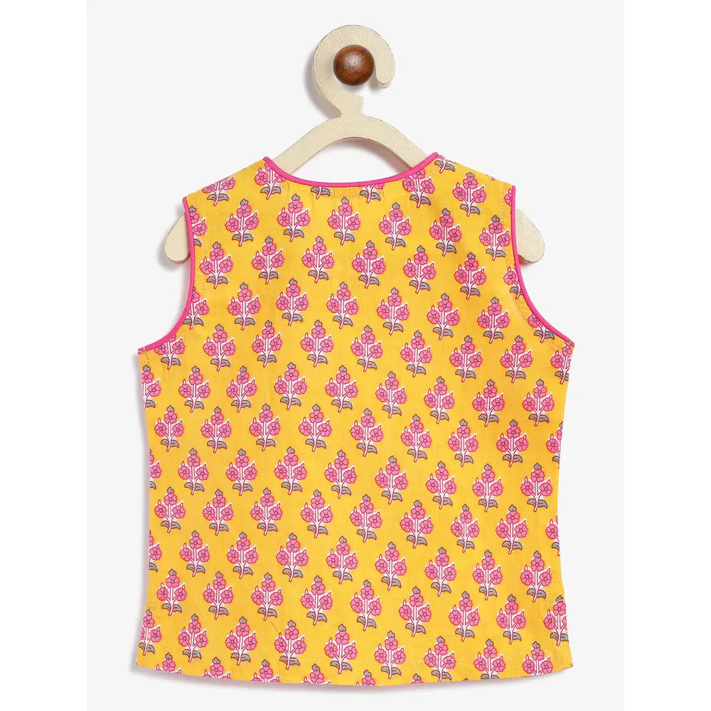 Campana Mrinal Papiha Lehenga Choli Set - Floral Print | Yellow & Pink