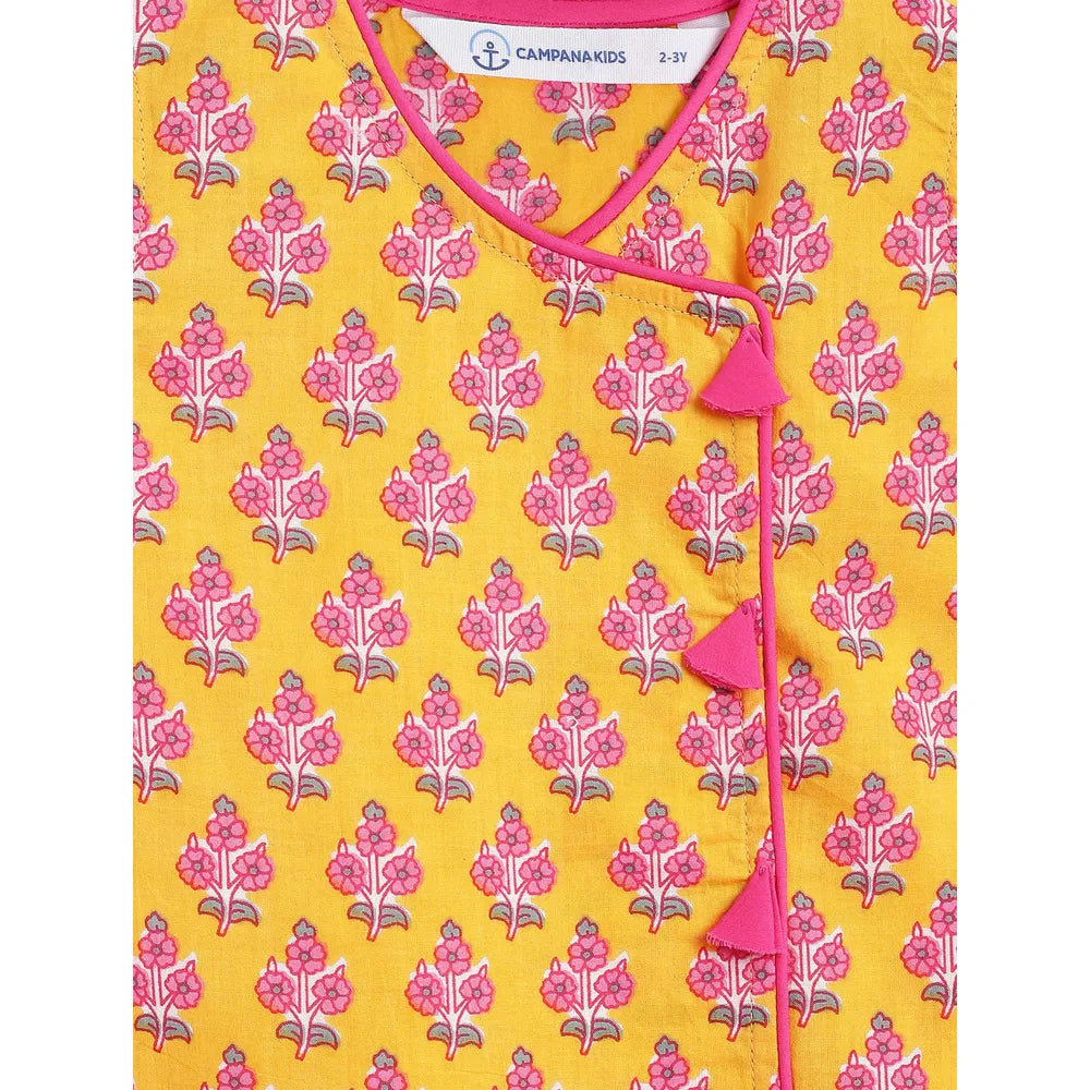 Campana Mrinal Papiha Lehenga Choli Set - Floral Print | Yellow & Pink