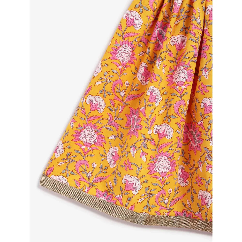 Campana Mrinal Papiha Lehenga Choli Set - Floral Print | Yellow & Pink