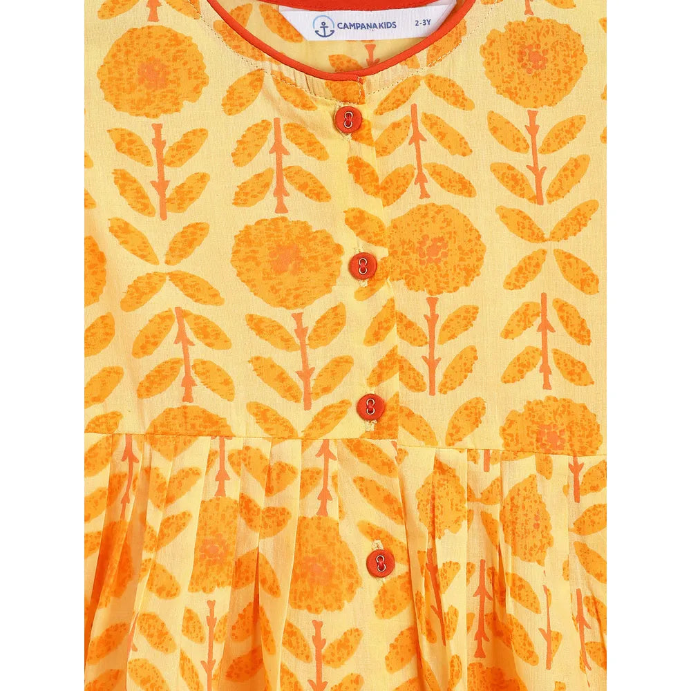 Campana Asmi Dhoti Kurta Set - Marigold Print | Yellow