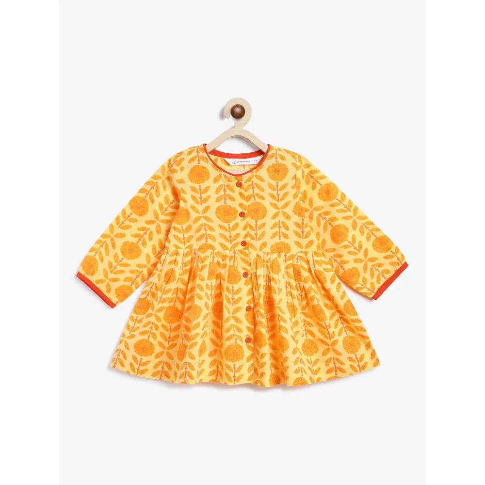 Campana Asmi Dhoti Kurta Set - Marigold Print | Yellow