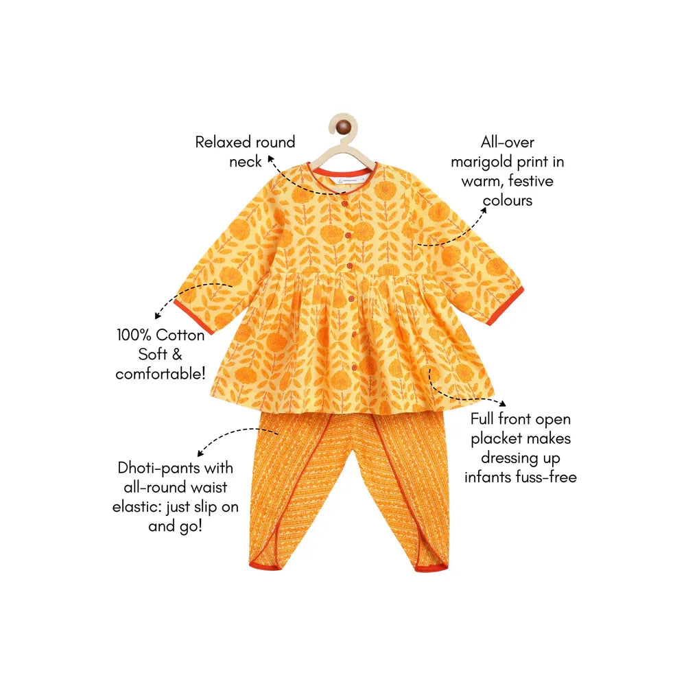 Campana Asmi Dhoti Kurta Set - Marigold Print | Yellow