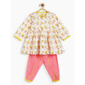 Campana Asmi Pure Cotton Floral Print Kurta with Dhoti Pants Set | White & Pink