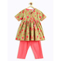 Campana Nihira Floral Printed Kurta Pants Set | Green & Peach