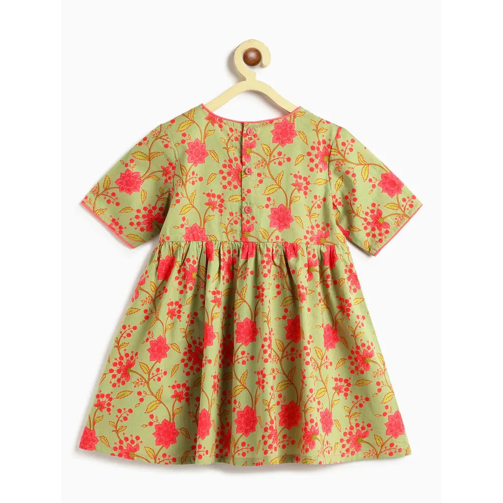 Campana Nihira Floral Printed Kurta Pants Set | Green & Peach