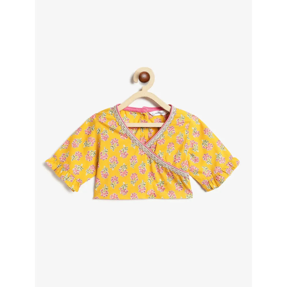 Campana Heera Lehenga Choli Set - Floral Block & Jaal Print | Yellow & Pink