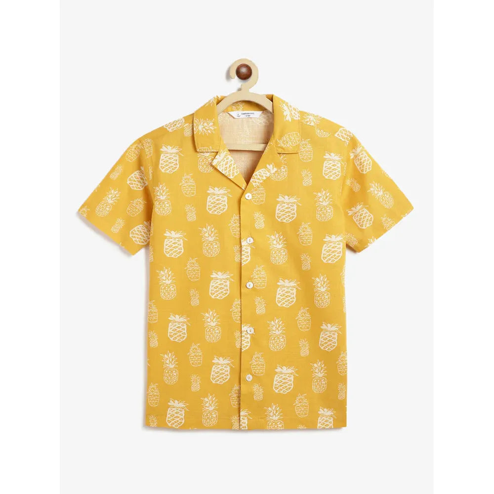 Campana Kenji Half Sleeves Printed Cotton Shirt - Pineapple Print | Yellow