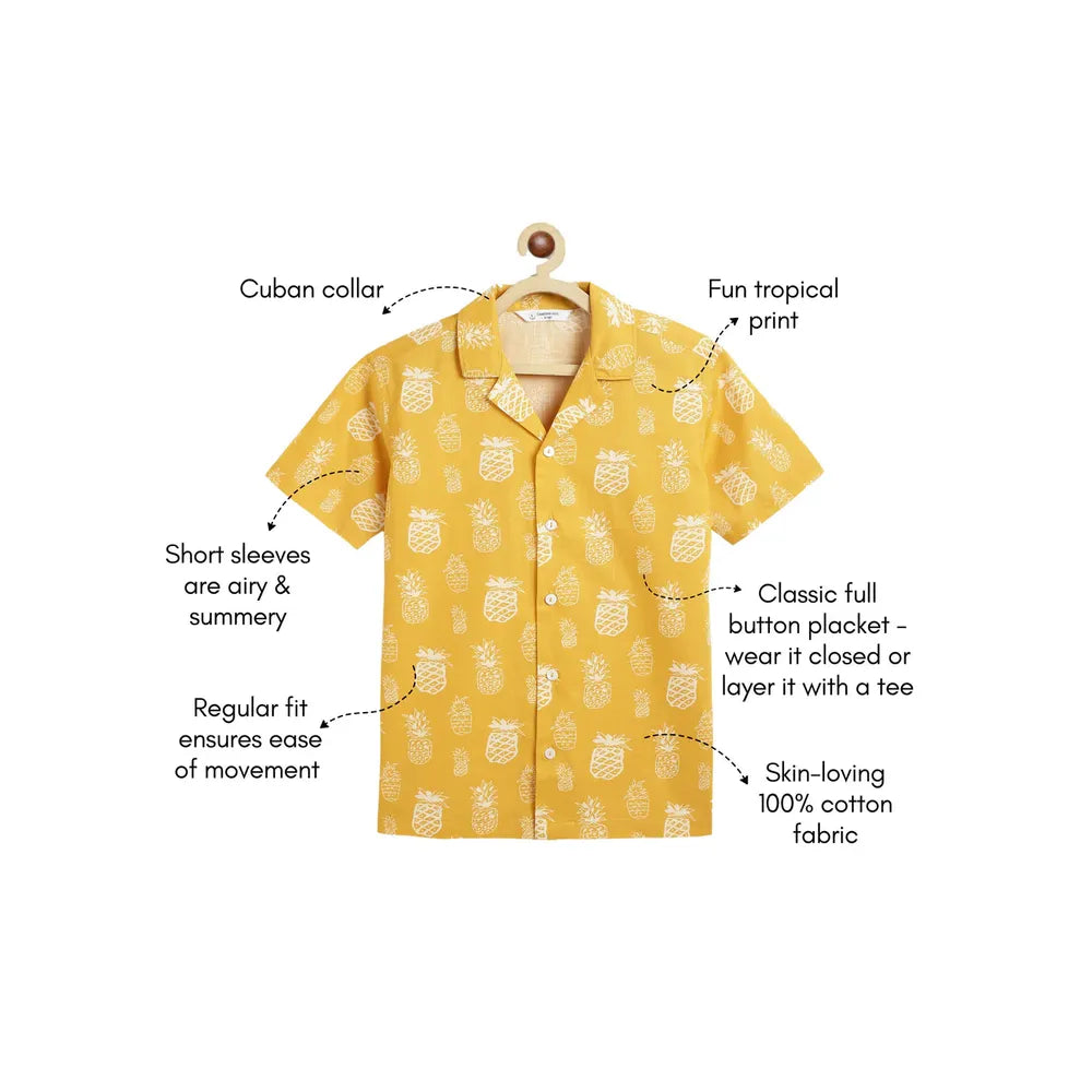 Campana Kenji Half Sleeves Printed Cotton Shirt - Pineapple Print | Yellow