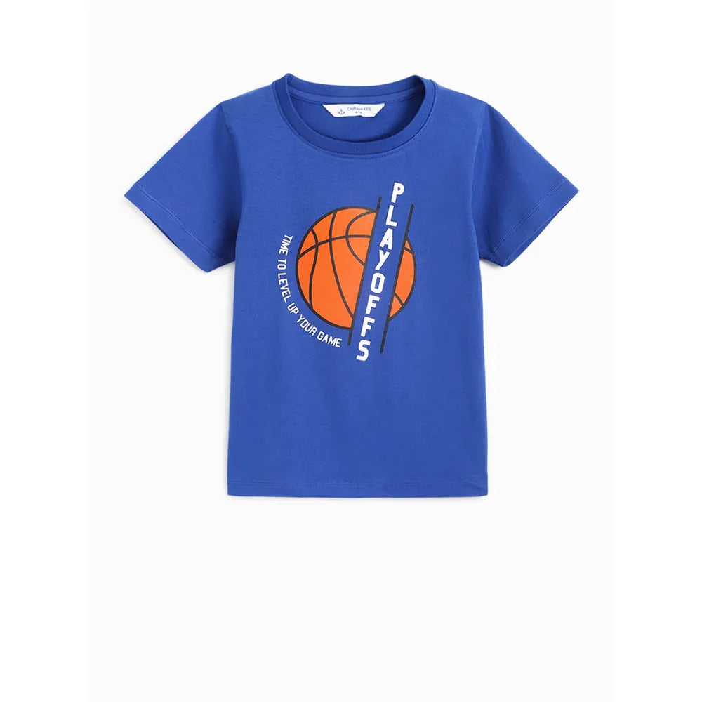 Campana Daniel Half Sleeves T-Shirt with Shorts Set - Basketball Print | Purplish Blue & Black
