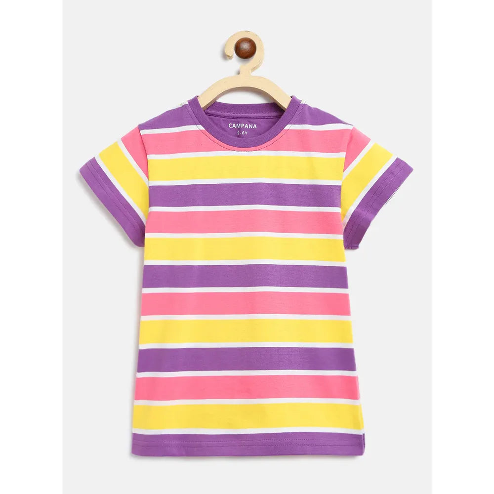 Campana Pack of 2 Round Neck Cotton T-Shirts | Purple & Yellow