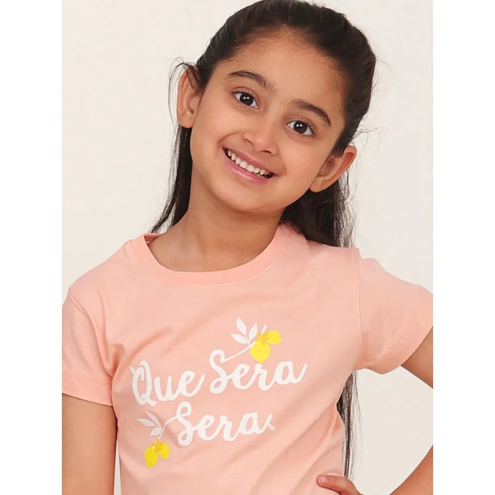 Campana Zuri Half Sleeves Typography Printed T-Shirt | Peach