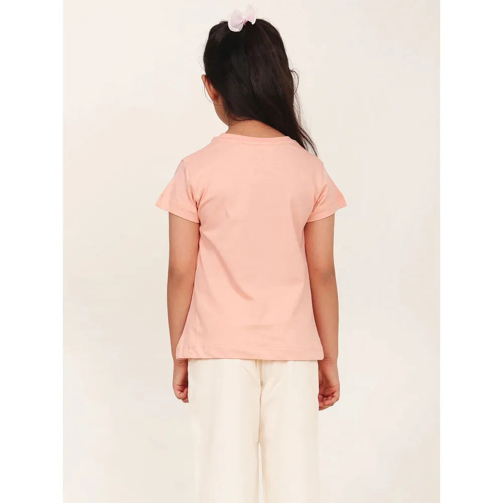 Campana Zuri Half Sleeves Typography Printed T-Shirt | Peach