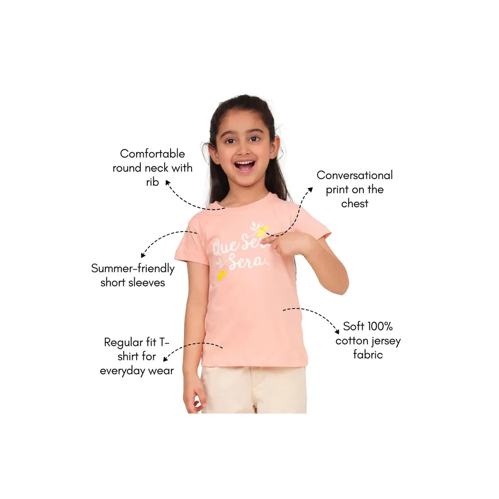 Campana Zuri Half Sleeves Typography Printed T-Shirt | Peach