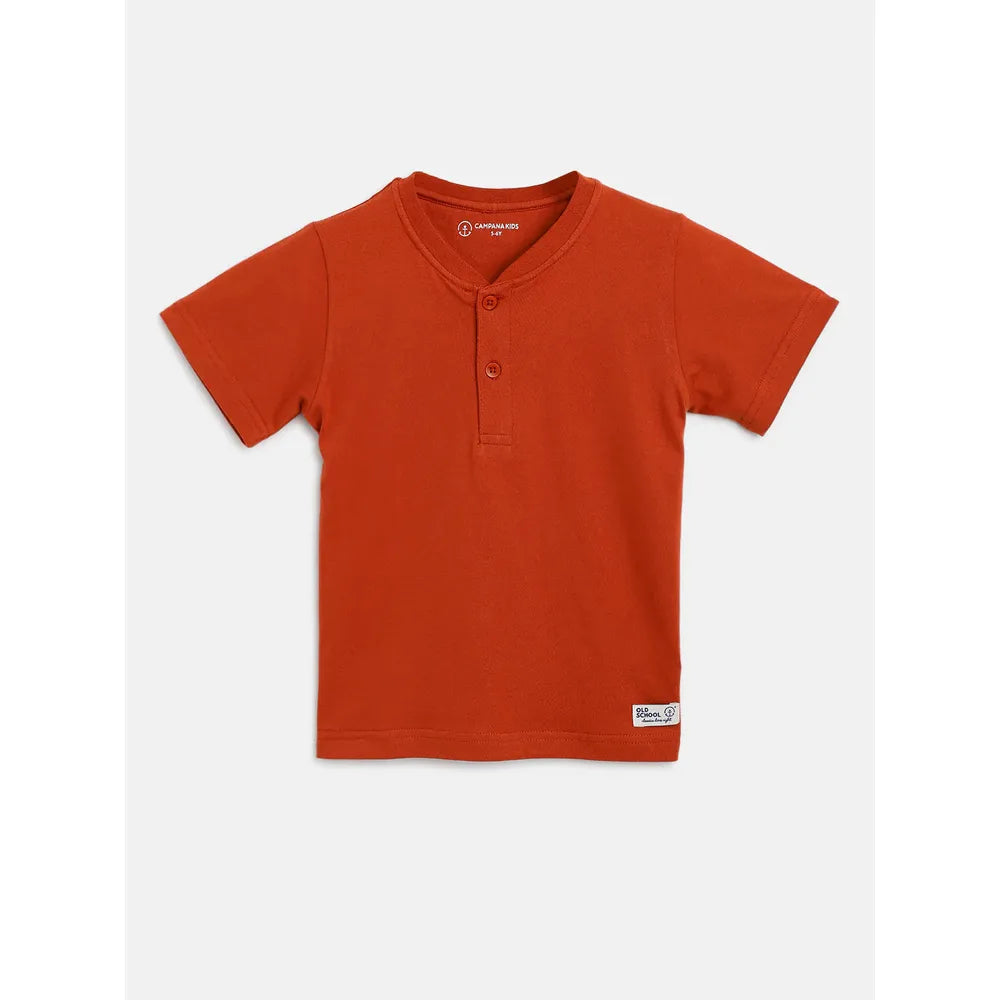 Campana Pack of 2 Pure Cotton Alan Henley T-Shirts | Blue & Rust Orange