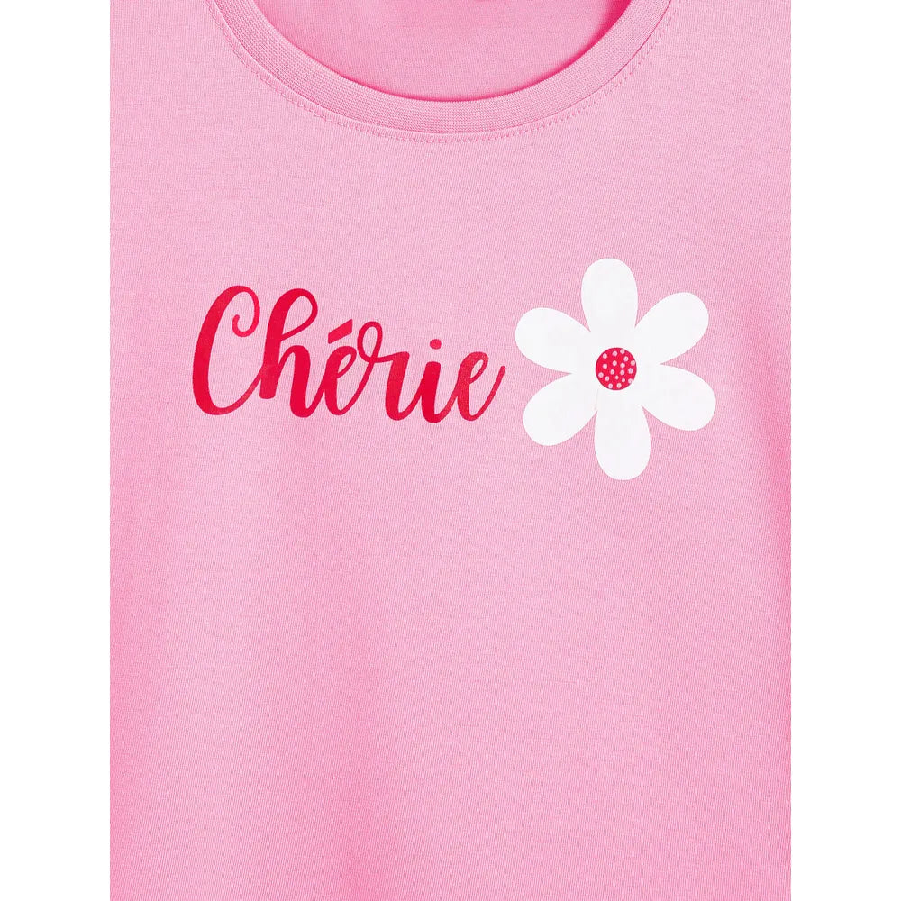 Campana Pure Cotton Drop Shoulder Typography Print T-Shirt | Pink