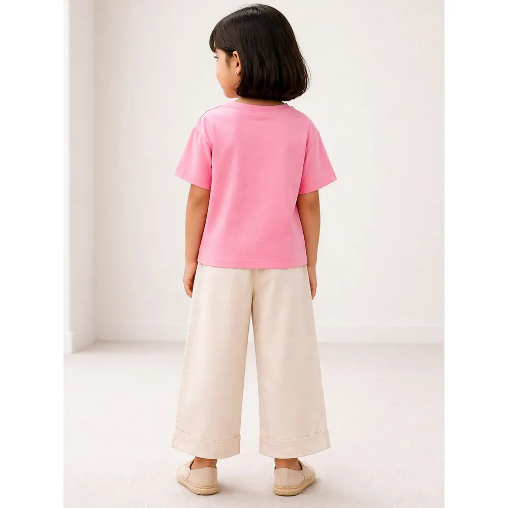 Campana Pure Cotton Drop Shoulder Typography Print T-Shirt | Pink
