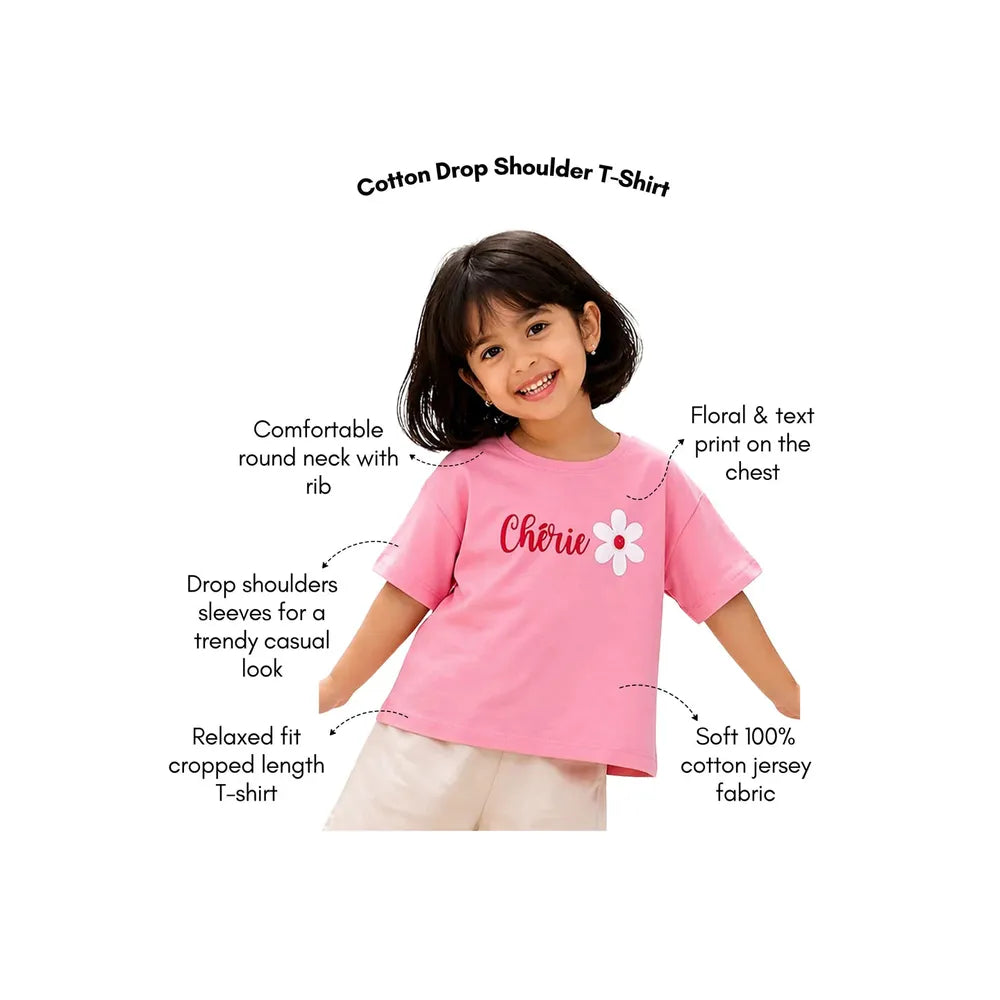 Campana Pure Cotton Drop Shoulder Typography Print T-Shirt | Pink