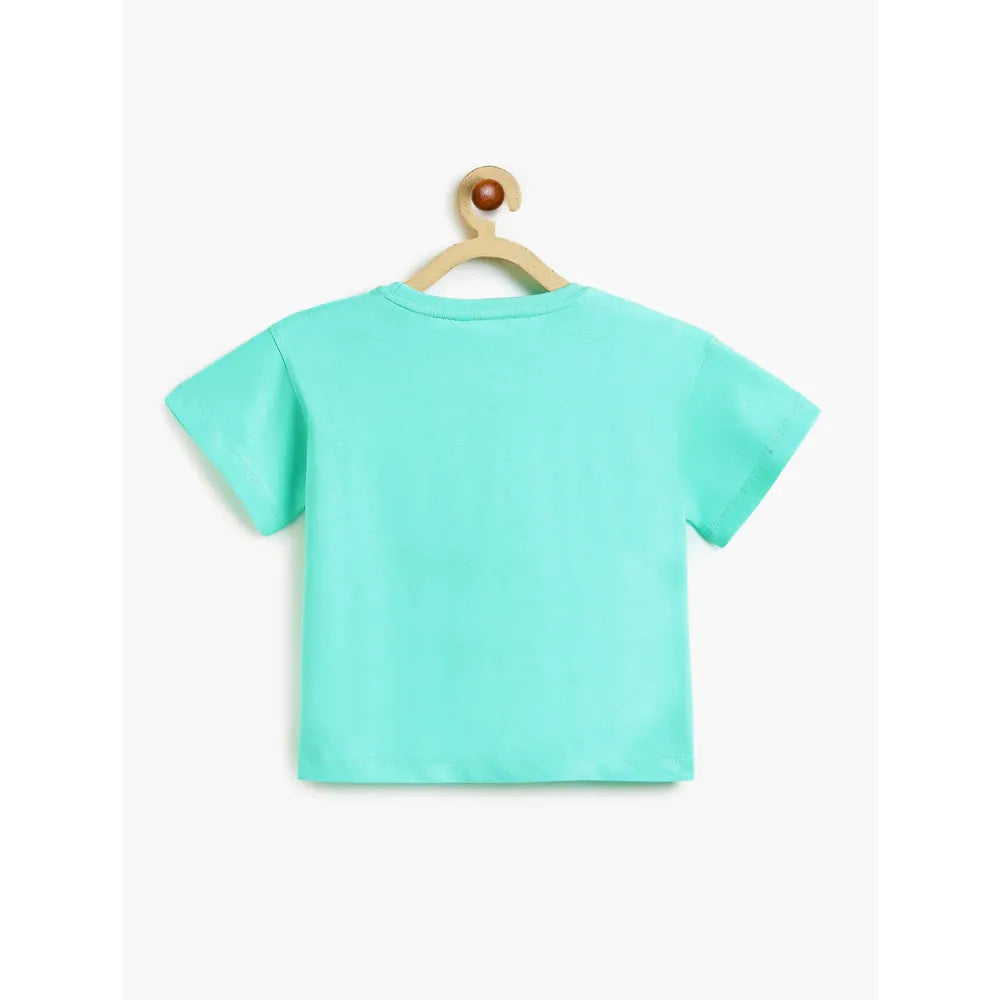 Campana Pure Cotton Drop Shoulder Busy Me Print T-Shirt | Aqua Blue