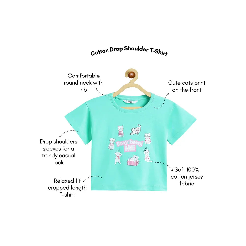 Campana Pure Cotton Drop Shoulder Busy Me Print T-Shirt | Aqua Blue