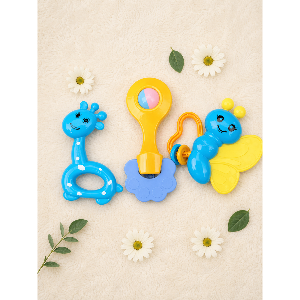 Mama's Care 13 Pieces Gift Set - Pack of 10+3 Teether & Rattle | Chasing Rainbow | Sky Blue