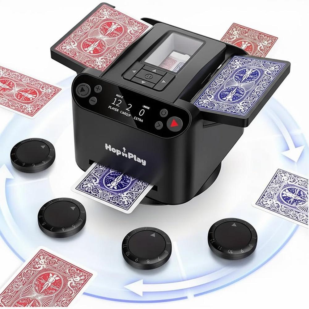 Hop N Play 2 in 1 Automatic Card Shuffler and Dealer Machine - 360° Rotation & Wireless Remote (Grown Ups)