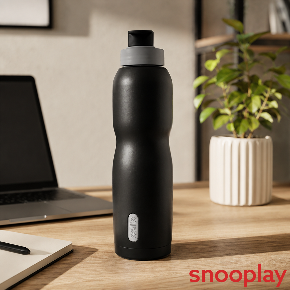 Cello Insulated Water Bottle with Stainless Steel  Inner - 800ml | Purosteel - X Grippo 900 | Black