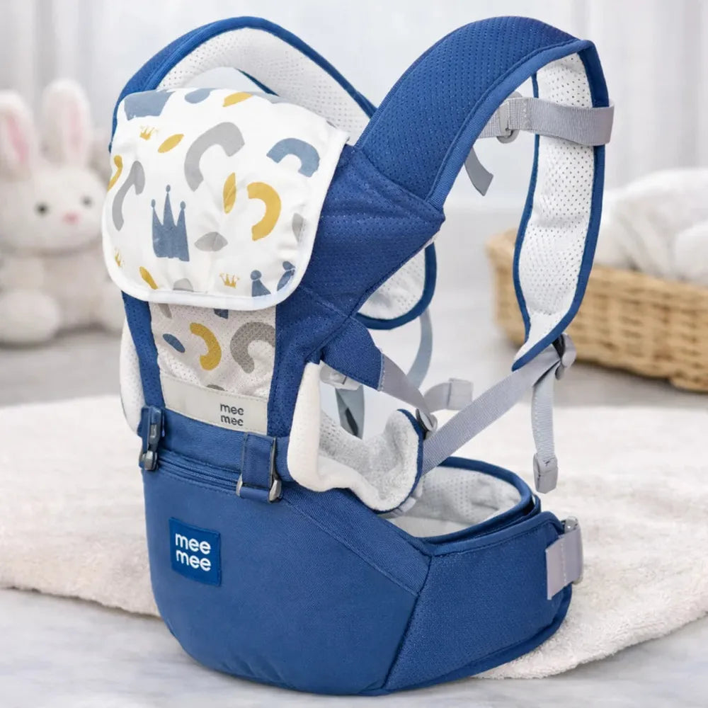 Mee Mee 8 in 1 Advanced Baby Bliss Sling Baby Carrier with Hip Seat - Blue | Ergonomic, Breathable & Convertible Baby Carrier