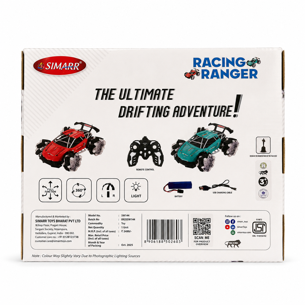 Simarr Racing Ranger Remote Control Drift Car | 360° Rotation | Rechargeable Battery & Lights