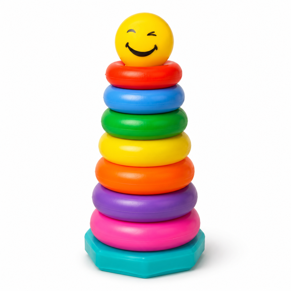 Ratna's Colourful Stacking Rings Toy with Smiley Ball | Develops Hand-Eye Coordination | Smooth Rolling Play