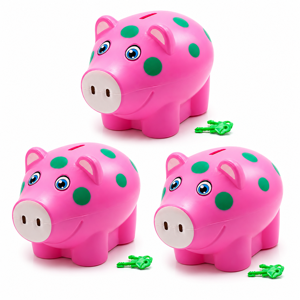 Pack of 3 Money Saver Piggy Bank (3-8 Years) - Pink