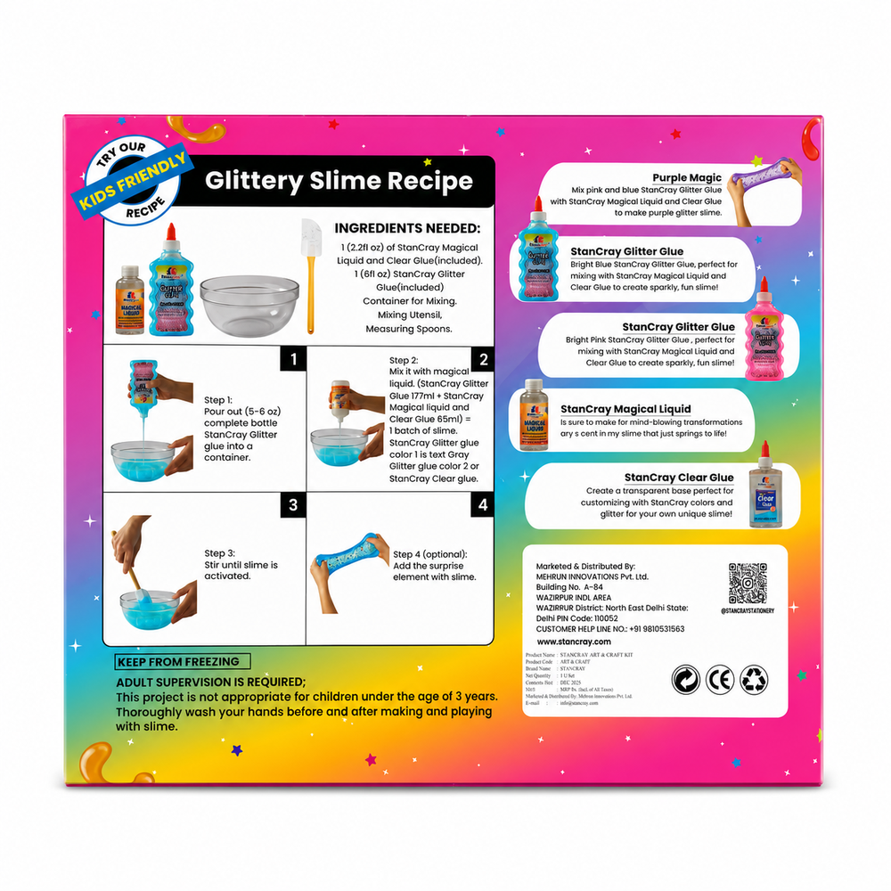 STANCRAY Slime Pack Art & Craft Kit - Clear Glue, Magical Liquid, Glitter Glue + 1 Surprise Element
