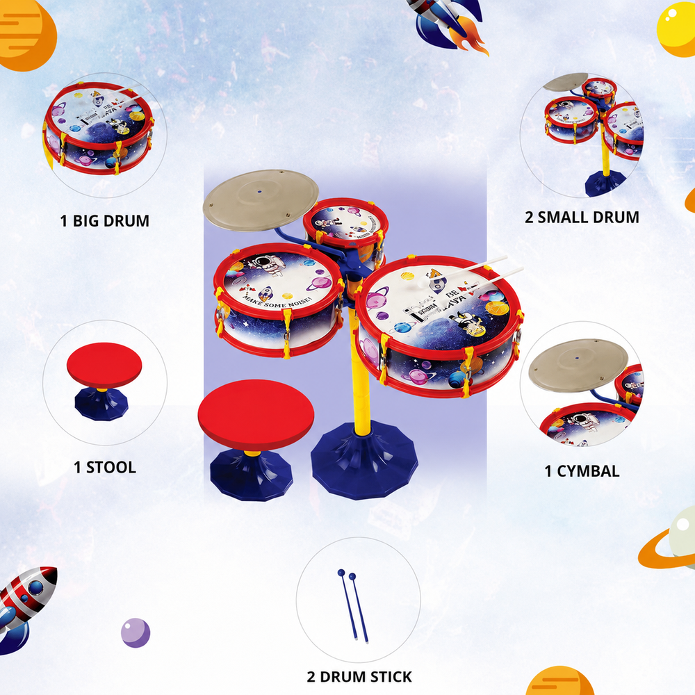 Simarr Little Rockstar Drum Set with Stool (Space Theme)
