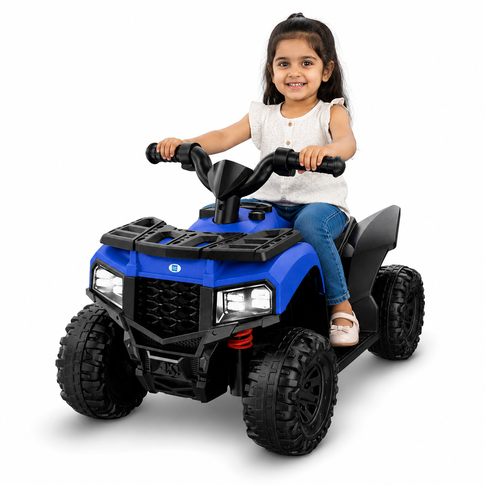 Mee Mee Roadstar Jr. Electric Bike for Kids - Double LED Lights, Bluetooth Music, Foot Accelerator | Weight Capacity: 40kg | Blue