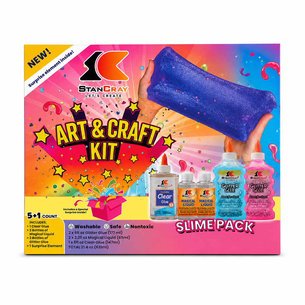 STANCRAY Slime Pack Art & Craft Kit - Clear Glue, Magical Liquid, Glitter Glue + 1 Surprise Element