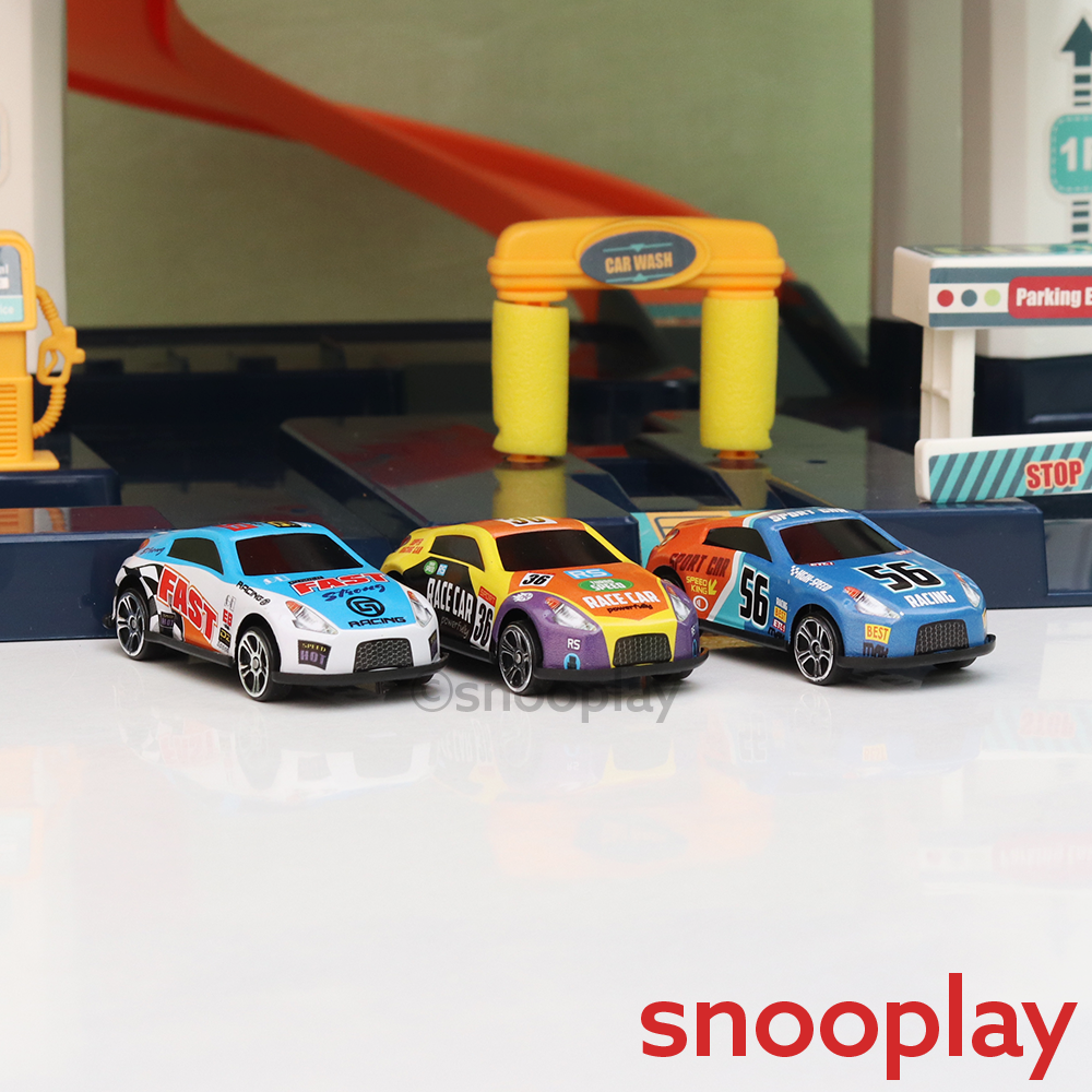 5-Tier City Car Parking Garage Playset with Hand Controlled Magnetic Crane & 3 Racing Cars (3-8 Years)