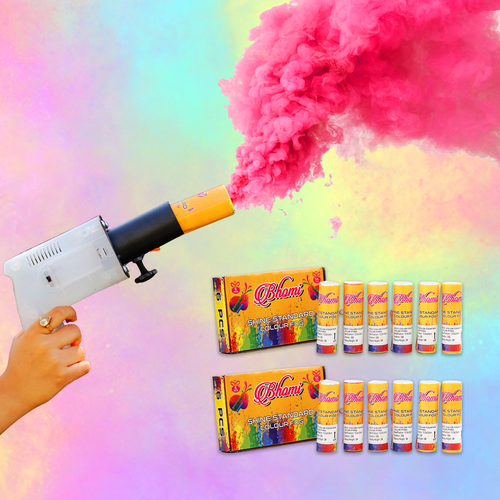 1 Holi Color Fog Blaster with 2 Pack of Fog Ignitors (12 Pieces Ignitors) | Assorted Colors & Prints