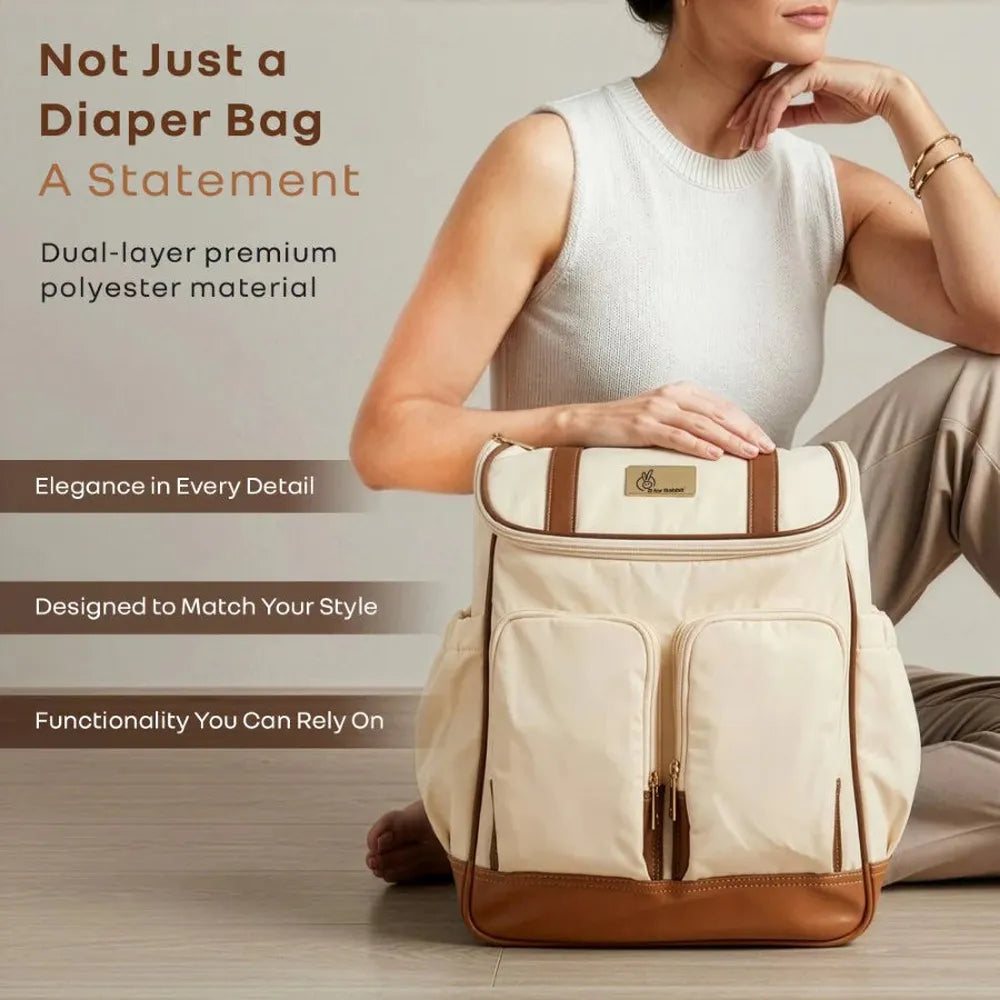 R for Rabbit Caramello Bold Hazel Stylish Diaper Bag | Vegan Leather, Stroller Hanging Rings