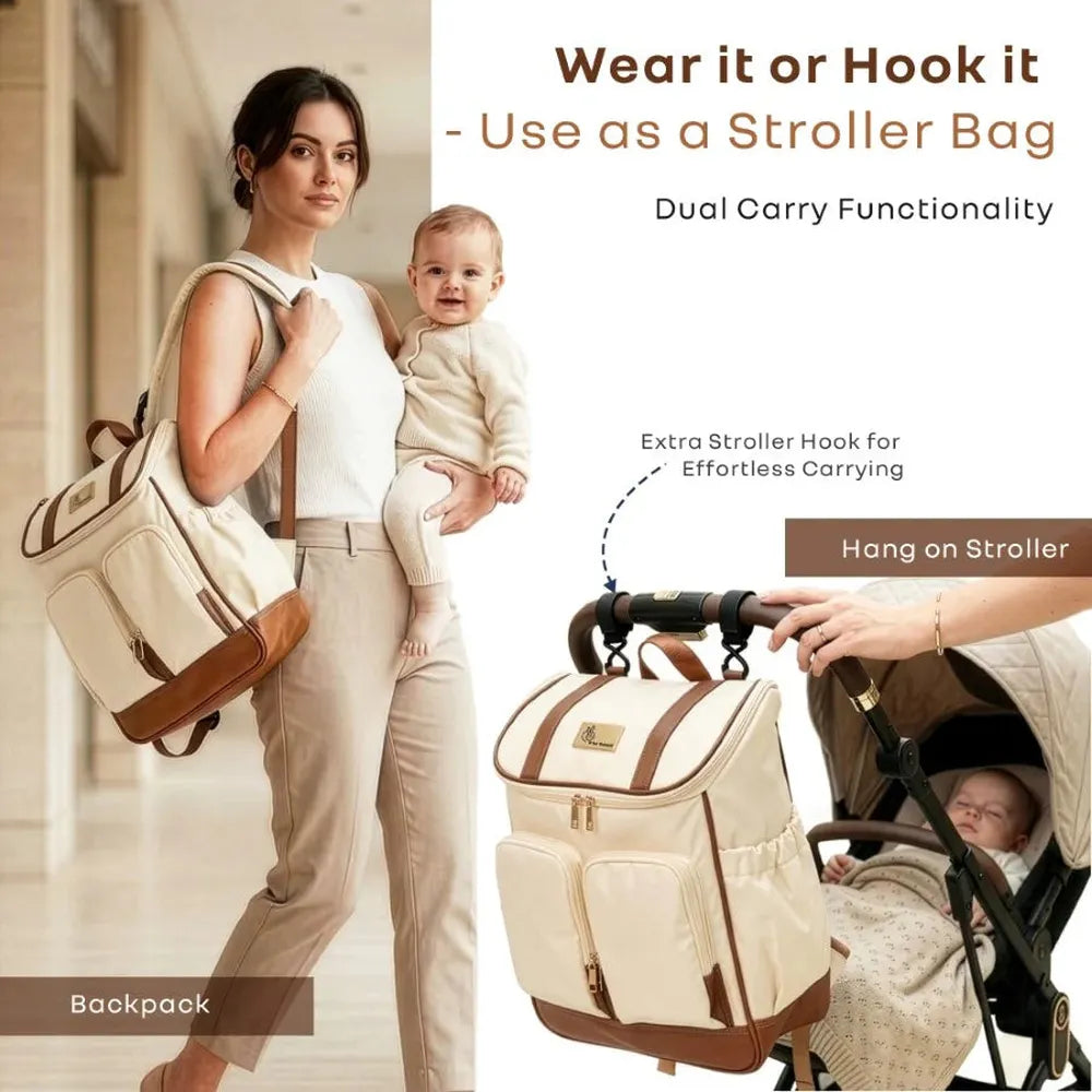 R for Rabbit Caramello Bold Hazel Stylish Diaper Bag | Vegan Leather, Stroller Hanging Rings