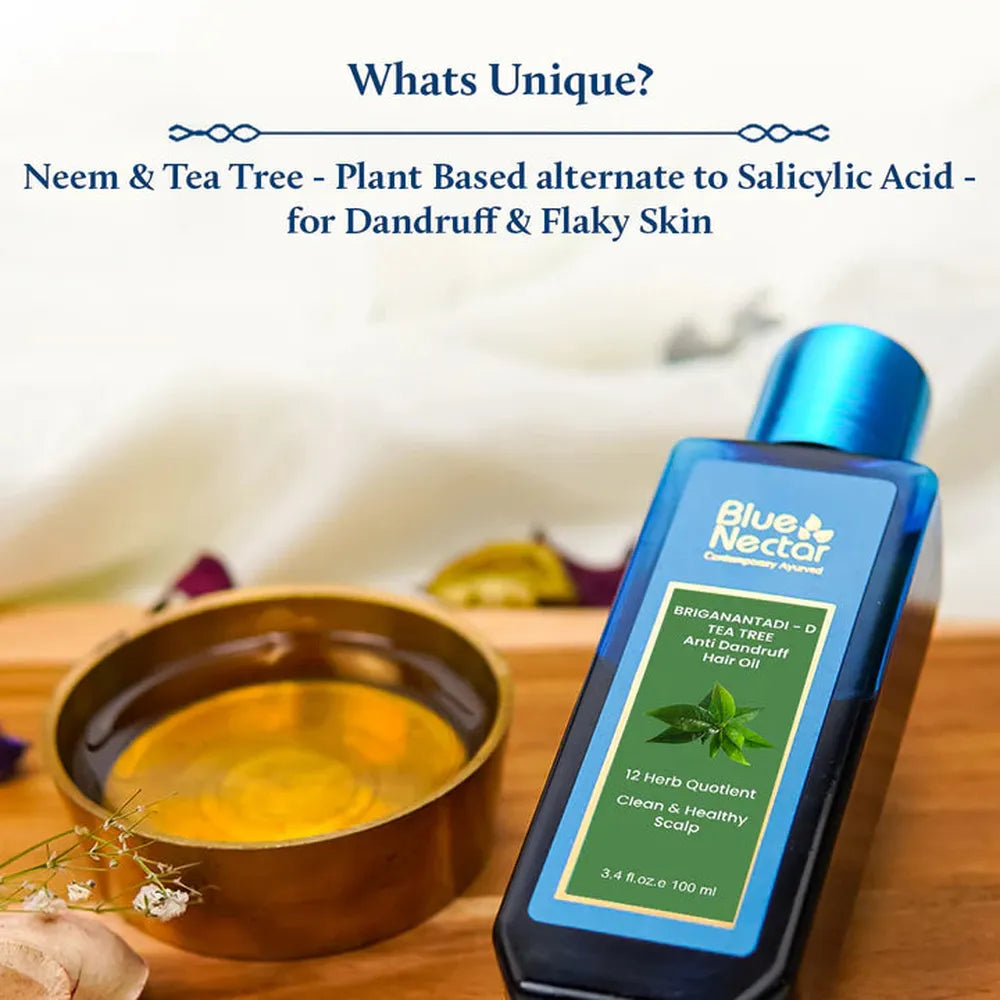Blue Nectar Briganantadi Tea Tree Anti Dandruff Oil for Hair | Clean & Healthy Scalp - 100ml