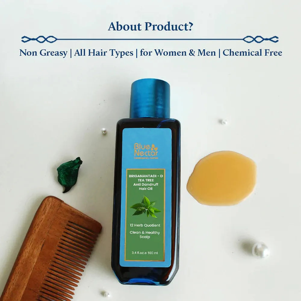 Blue Nectar Briganantadi Tea Tree Anti Dandruff Oil for Hair | Clean & Healthy Scalp - 100ml