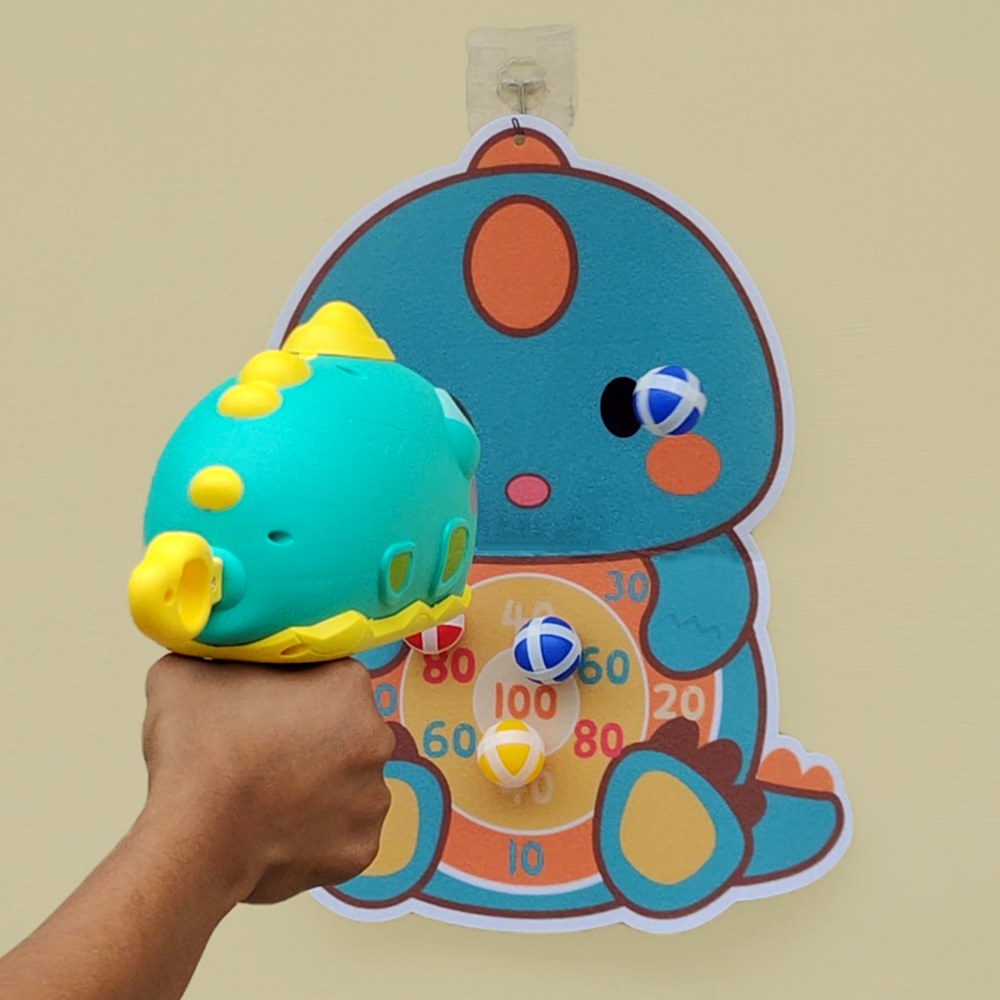 Dinosaur Ball Launcher Toy | Sticky Balls, Soft Cloth Board & Wall Hook (3-7 Years)