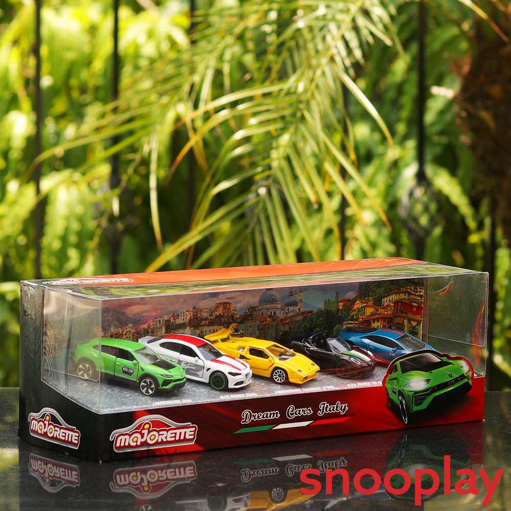 Original Licensed Majorette Set of 5 Dream Cars Italy - Lamborghini Urus, Alfa Romeo Giulia, Lamborghini Countach LP400, Alfa Romeo 4C Spider, Lamborghini Huracan Avio