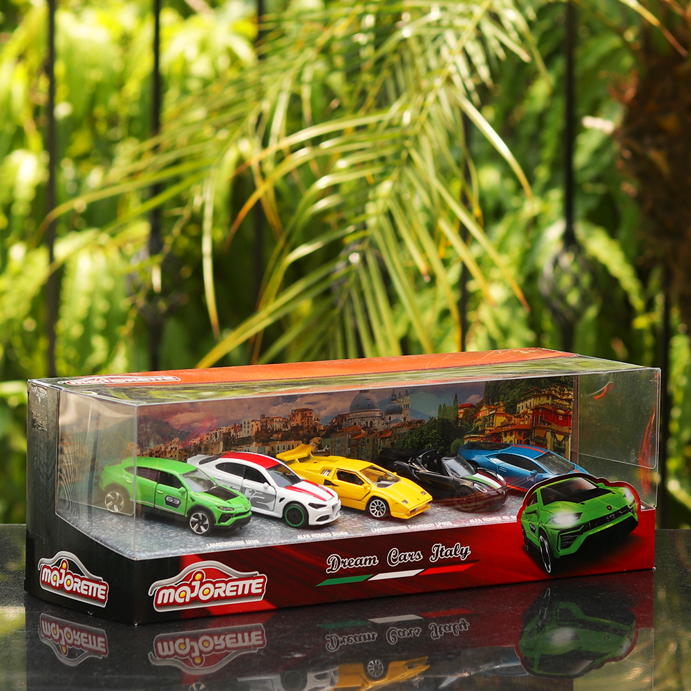 Original Licensed Majorette Set of 5 Dream Cars Italy - Lamborghini Urus, Alfa Romeo Giulia, Lamborghini Countach LP400, Alfa Romeo 4C Spider, Lamborghini Huracan Avio